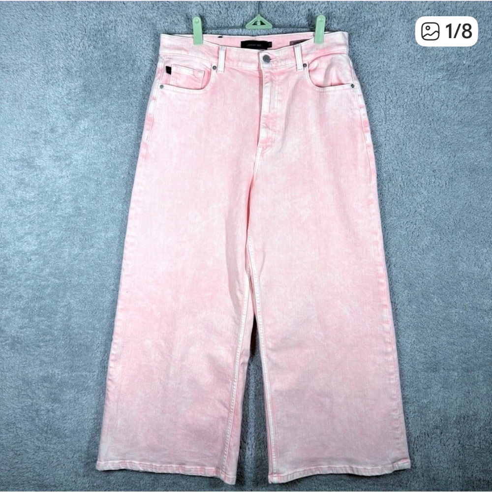 JOHNNY WAS Sydney Cropped Wide Leg Jeans Pink Organic Cotton Size 32 Casual Cute